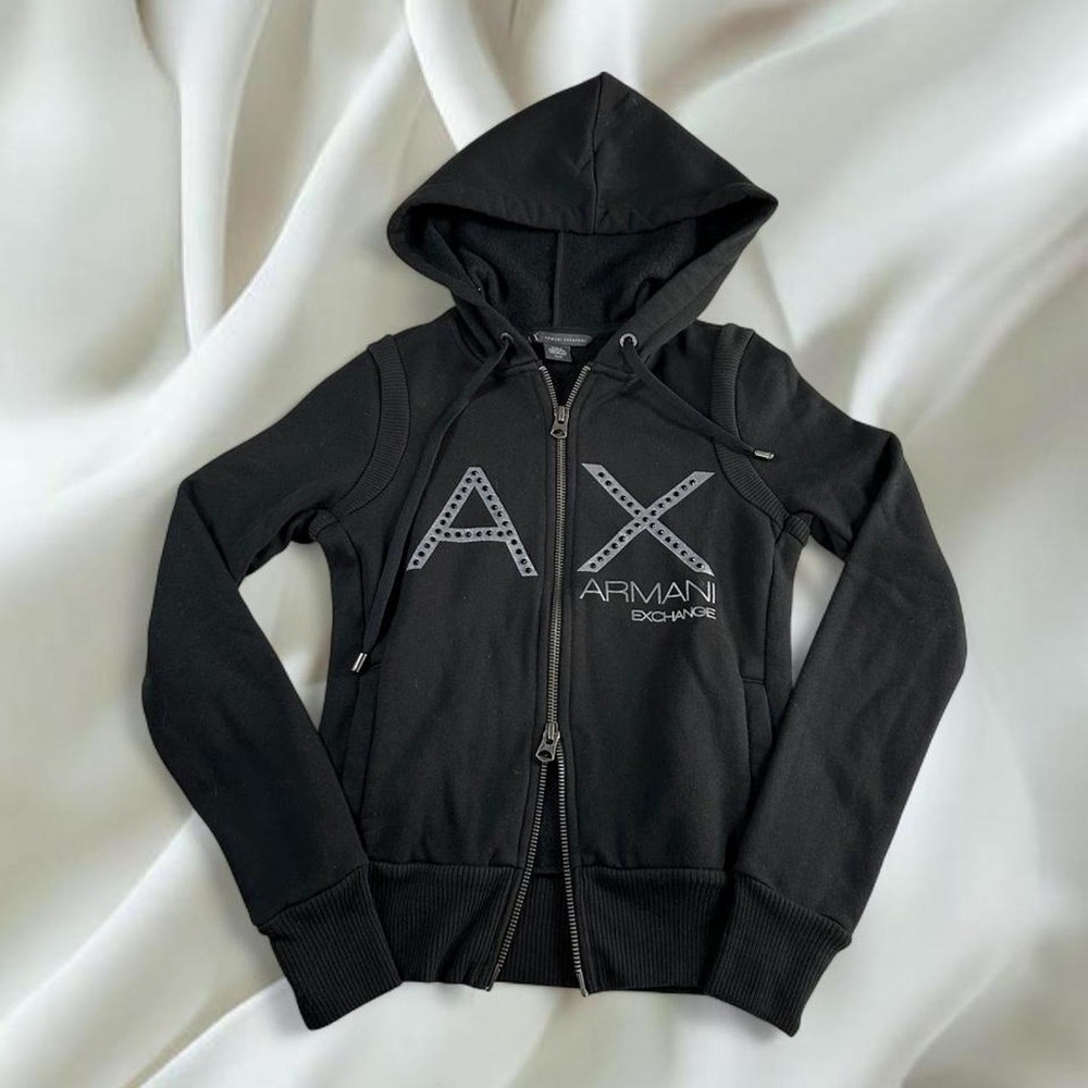 Armani Exchange black rhinestone double zipper jacket y2k vintage mcbling